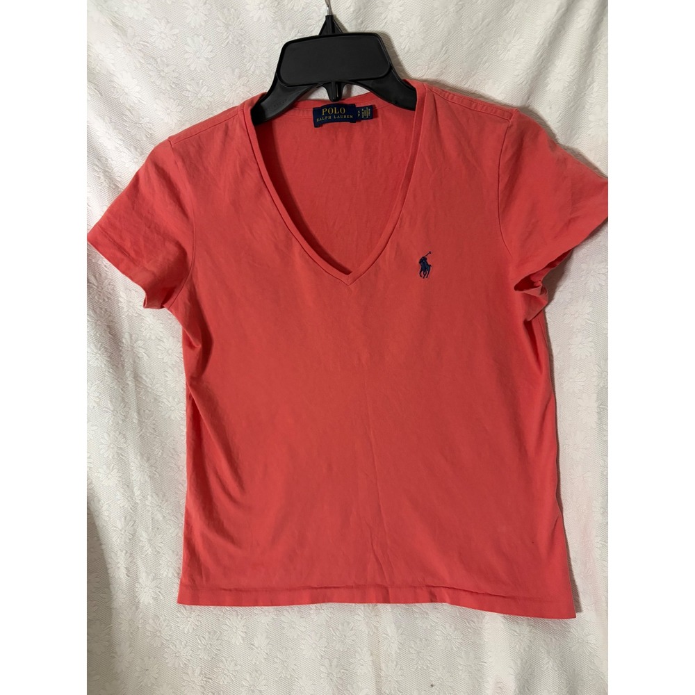 Polo Ralph Lauren Classic Preppy Coral Pink V-Neck Short Sleeve Pony Logo  S P